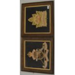 Two regimental embroideries, framed and glazed.