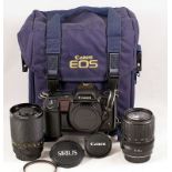 Canon EOS10 Outfit, inc 500mm Mirror Lens.