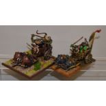 Games Workshop, Warhammer Fantasy: 2 Boar Boyz War Chariots. Plastic. Professionally painted.