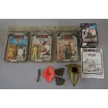 Three Kenner Star wars ROTJ carded figures, General Madine, Klaatu and Admiral Ackbar,