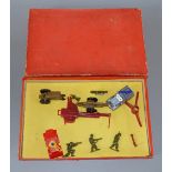 A boxed vintage Bell Toys plastic military vehicle and figure set which includes two armoured