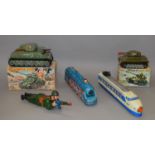 Two boxed Japanese tinplate battery operated Tank models,