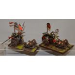 Games Workshop, Warhammer Fantasy: 2 Boar Boyz War Chariots. Plastic. Professionally painted.