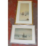 GARMAN MORRIS. A watercolour depicting a fleet of fishing boats. Framed & glazed. 93cm x 51cm.