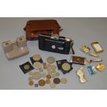 An interesting mixed lot including novelty lighters, pen knives, coins,