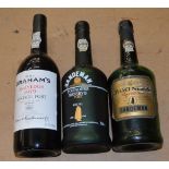 Alcohol: 3 x Bottles of port. 1979 Graham's vintage port. Sandeman Founders Reserve.