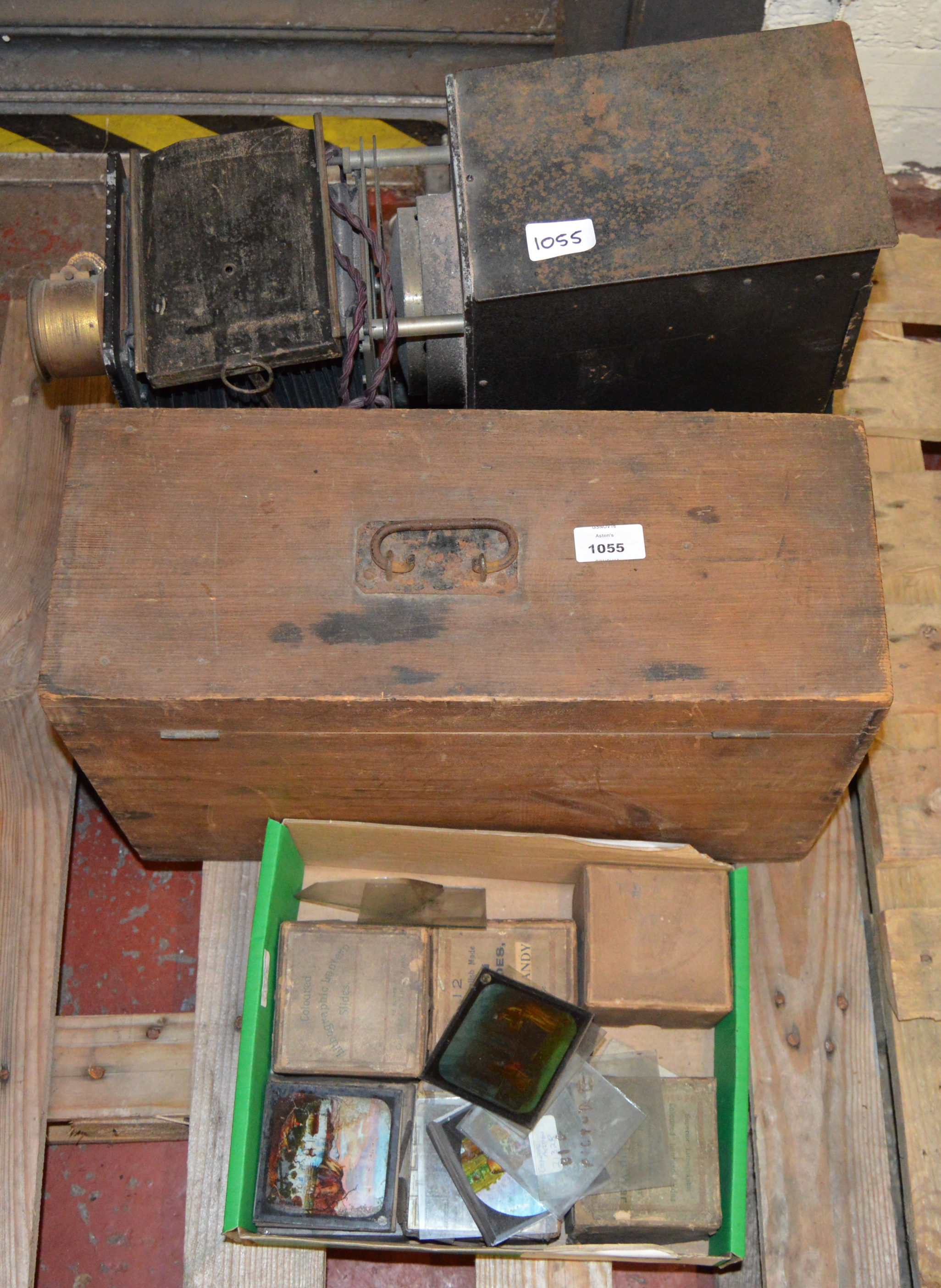 2 Magic Lantern projectors together with a collection of assorted slides.