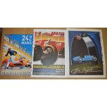 Automobilia: 3 reproduction European racing posters including a 1959 Le Mans example,