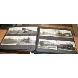 An early 20th century/ pre war photograph and postcard album containing various Railway and