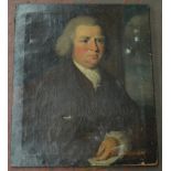 An 18th century oil on canvas portrait. Unsigned. 63cm x 75cm. Some damage.