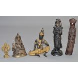 5 Bronze and cast metal Eastern and Oriental figures. Tallest 26.5cm.
