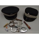 Collection of Police collectables including Hiatt and Darby style handcuffs, whistle,