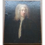 A large oil on canvas portrait depicting J. S. Bach. Unsigned.