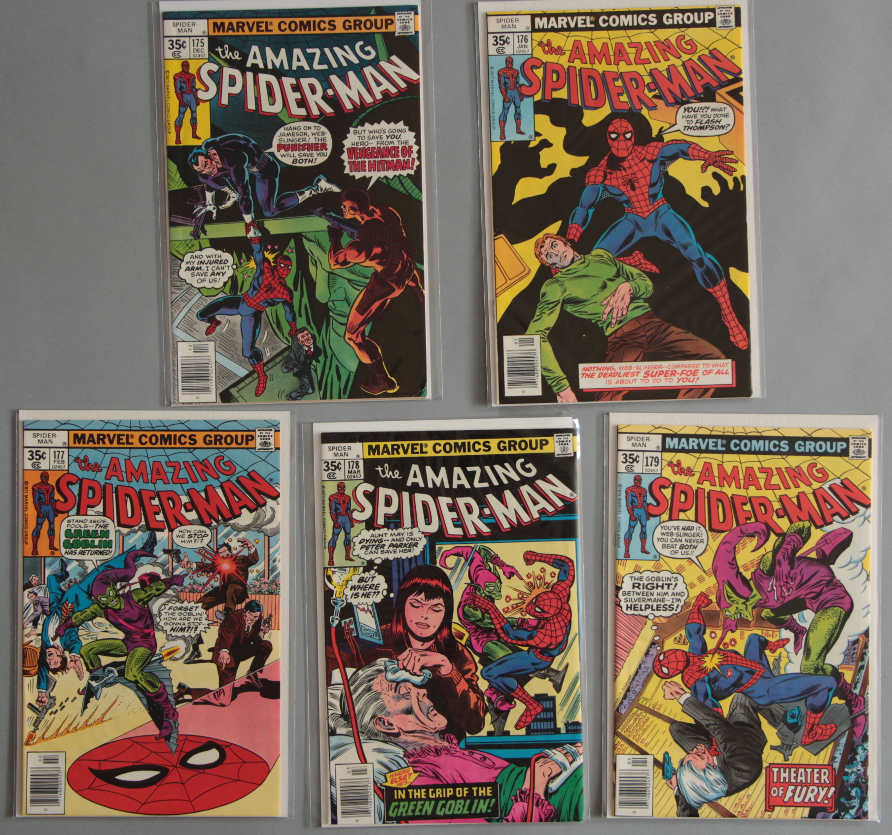 5 Marvel Comics Amazing Spider-Man Nos. 175, 176, 177, 178, 179. In Near Mint condition.