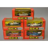 5 x Matchbox SCX cars. No.83990.20 Minardi F1. No.83800.20 Jordan F1. No.83740.20 Minardi F1. No.