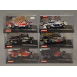 6 x Carrera cars. BMW Sauber F1.07 livery 2008 No3 N Heidfeld. McLaren Mercedes Race Car 2008 No22.