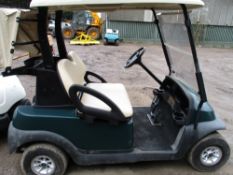 Club Car electric powered golf cart with roof green. Battery low untested