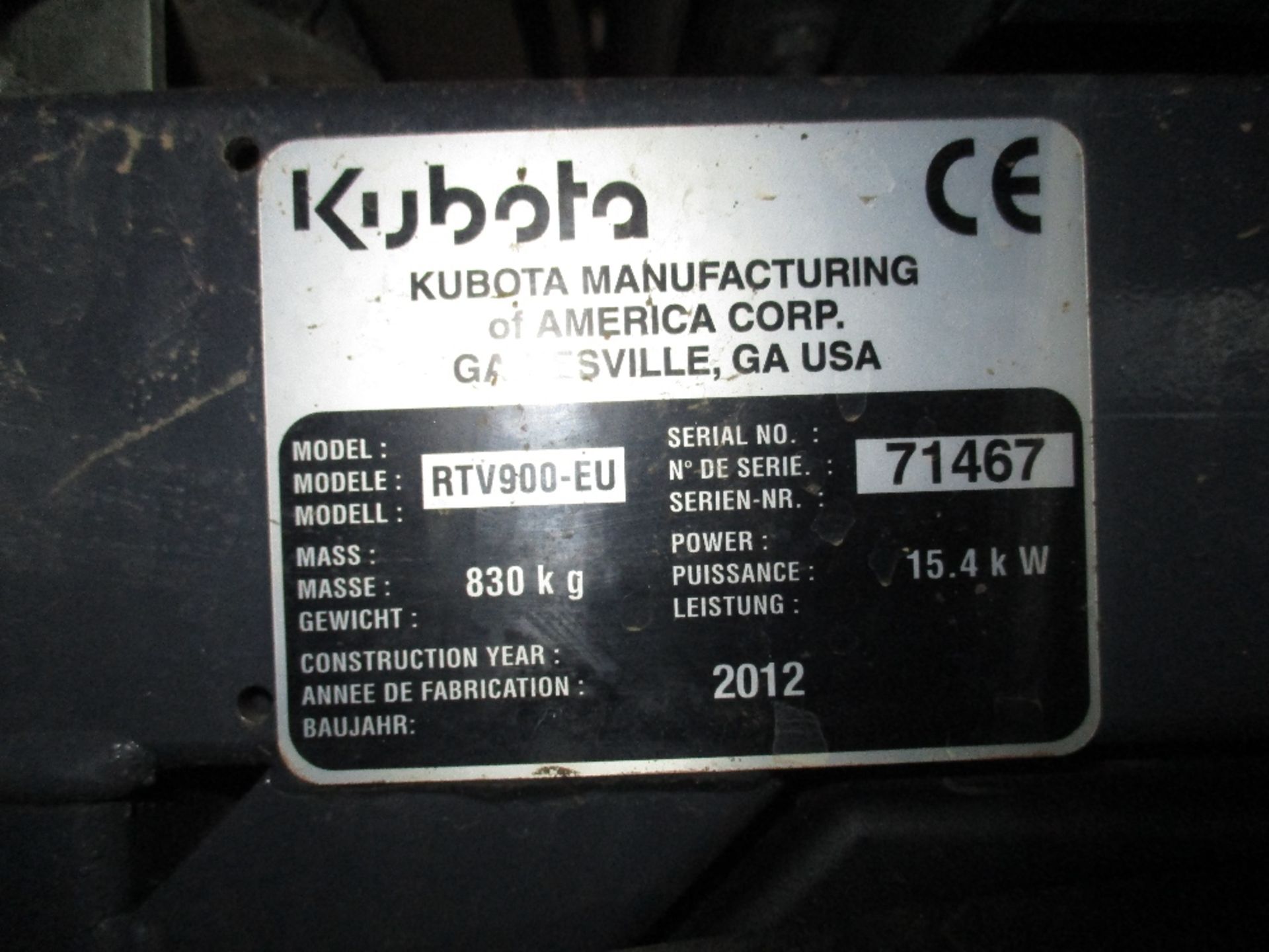 kubota 900 RTV year 2012 build - Image 8 of 9