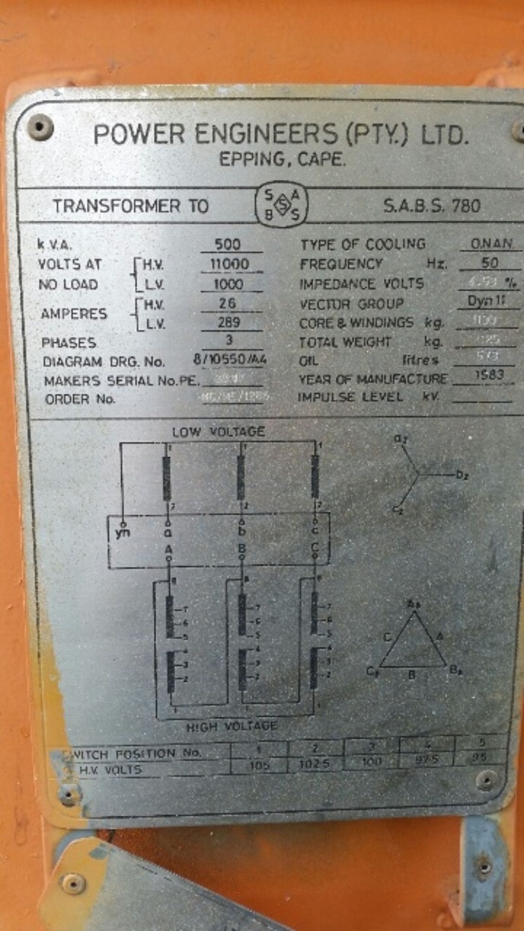 500KVA DIMAKO TRANSFORMER - Image 2 of 2