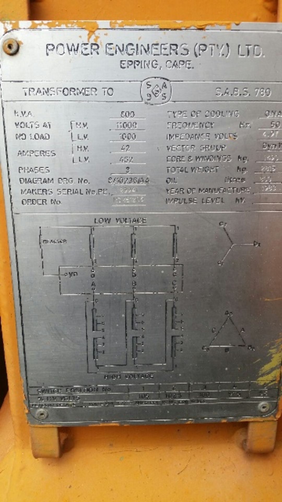 800KVA TRANSFORMER - Image 3 of 3