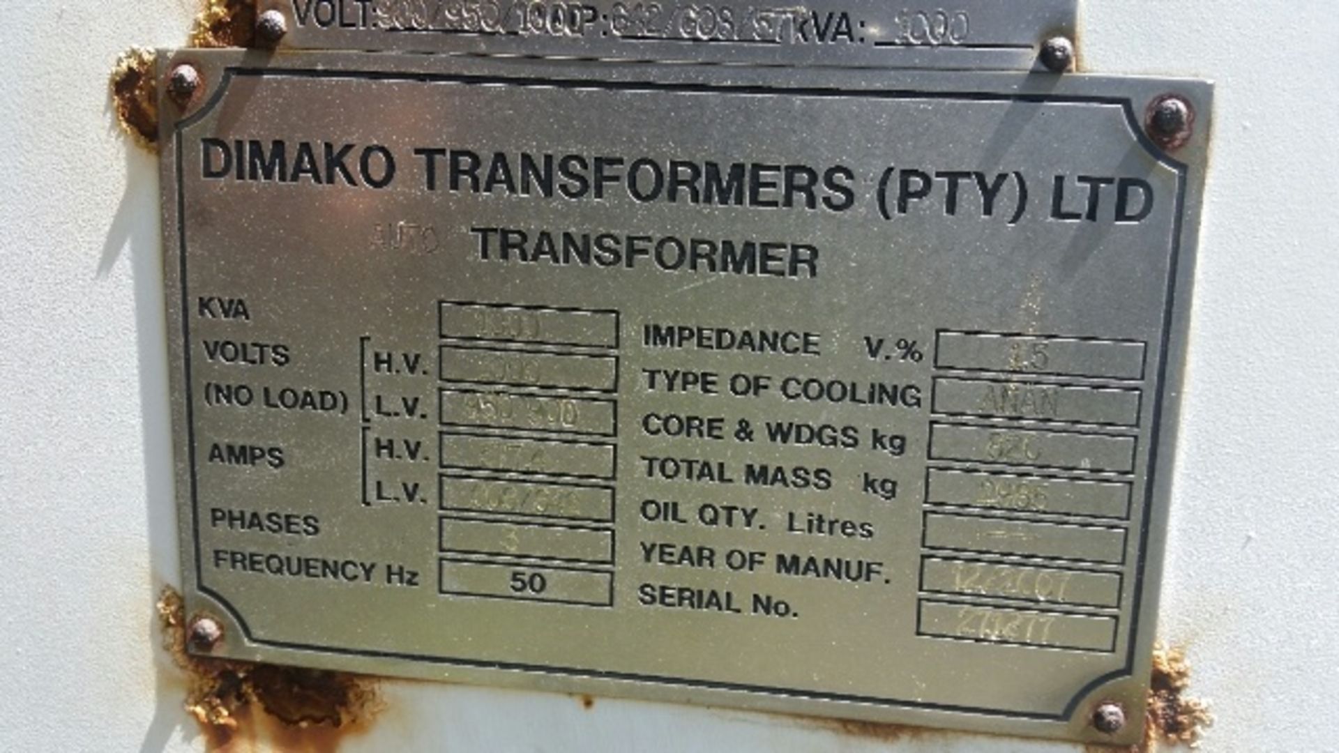 100 KVA DIMAKO FLAMEPROOF TRANSFORMER - Image 2 of 2