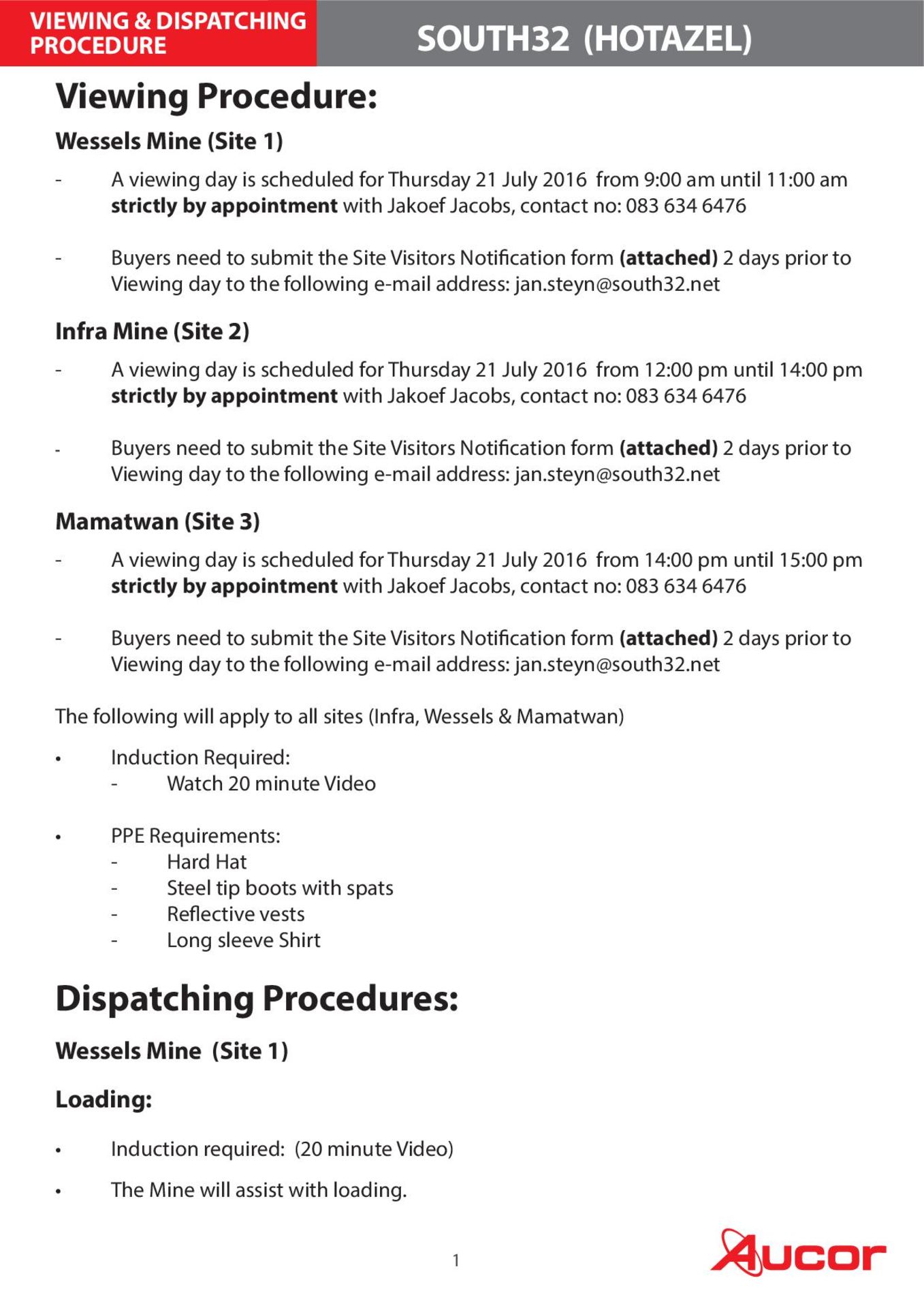 HOTAZEL VIEWING & DISPATCHING PROCEDURE