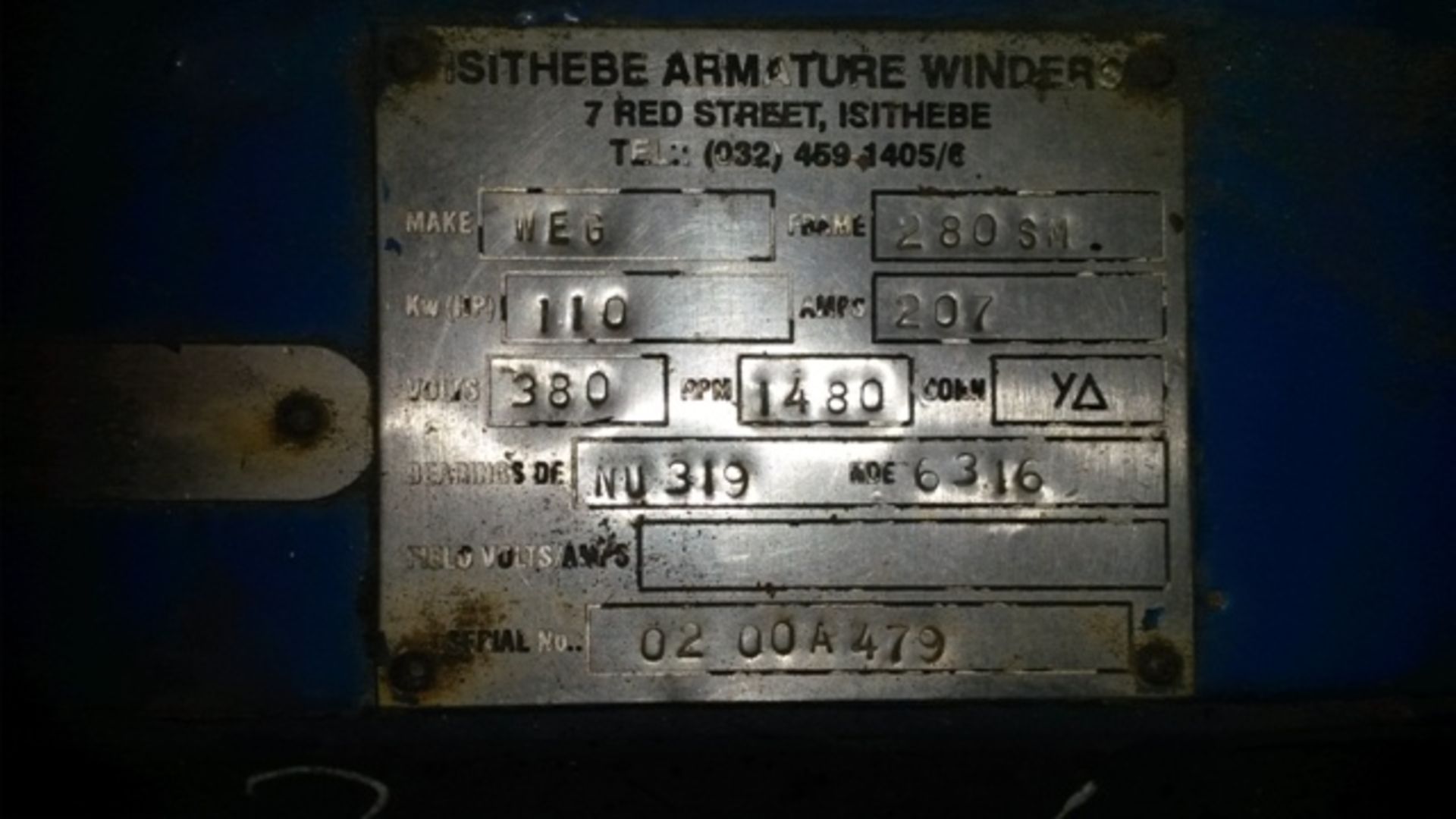 ELECTRIC MOTOR (KW10, VOLT 380, AMP 207) (LOCATED IN RICHARDS BAY, KZN) - Image 6 of 6