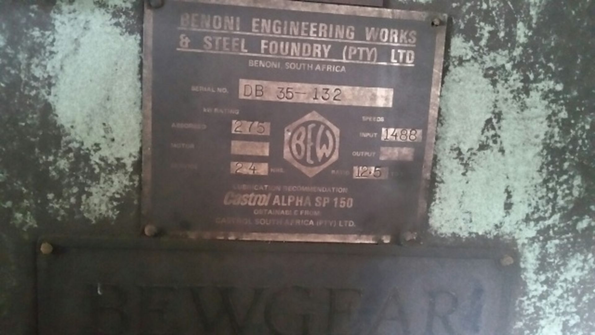 BEWGEAR GEARBOX - SERIAL: DB35-132(LOCATED IN MIDDELBURG, MPUMALANGA) - Image 2 of 2