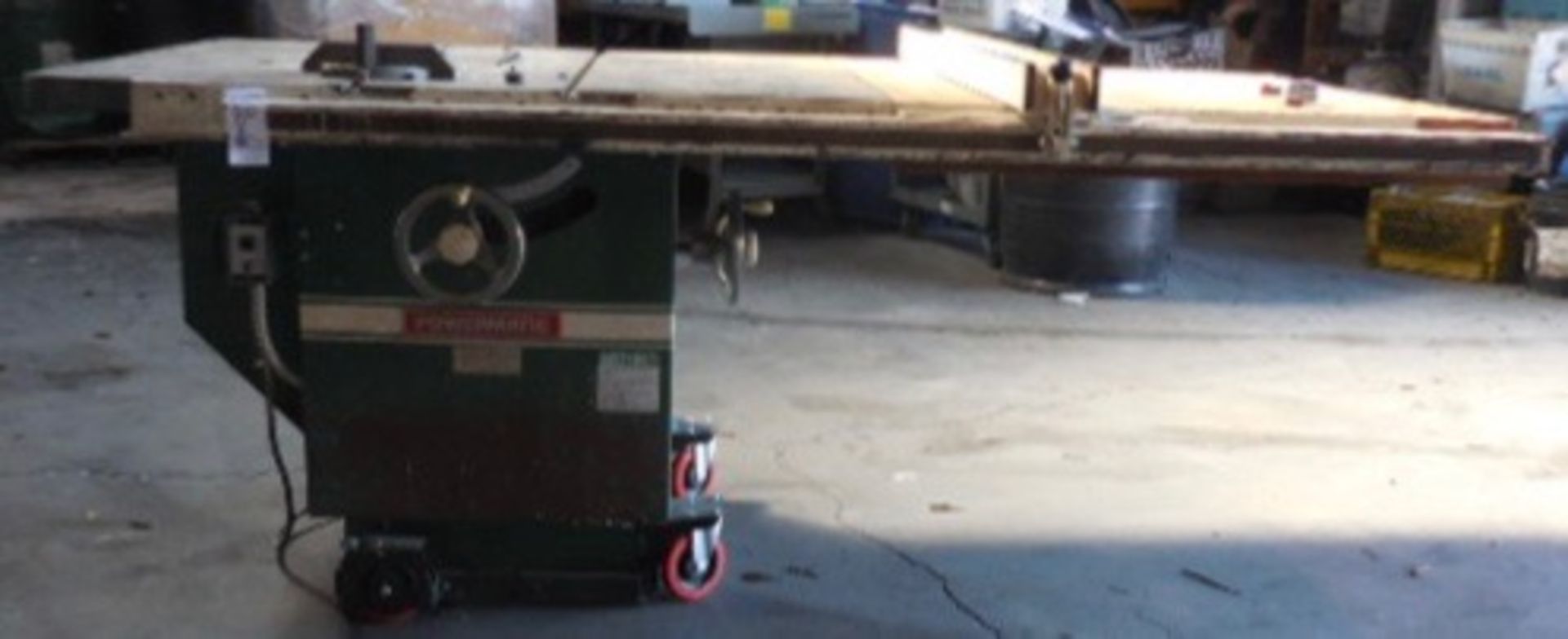 48' POWERMATTIC TABLE SAW WITH 36" EXTENSION, WITH RIPPING FENCE MODEL 68 ON ROLLING CART