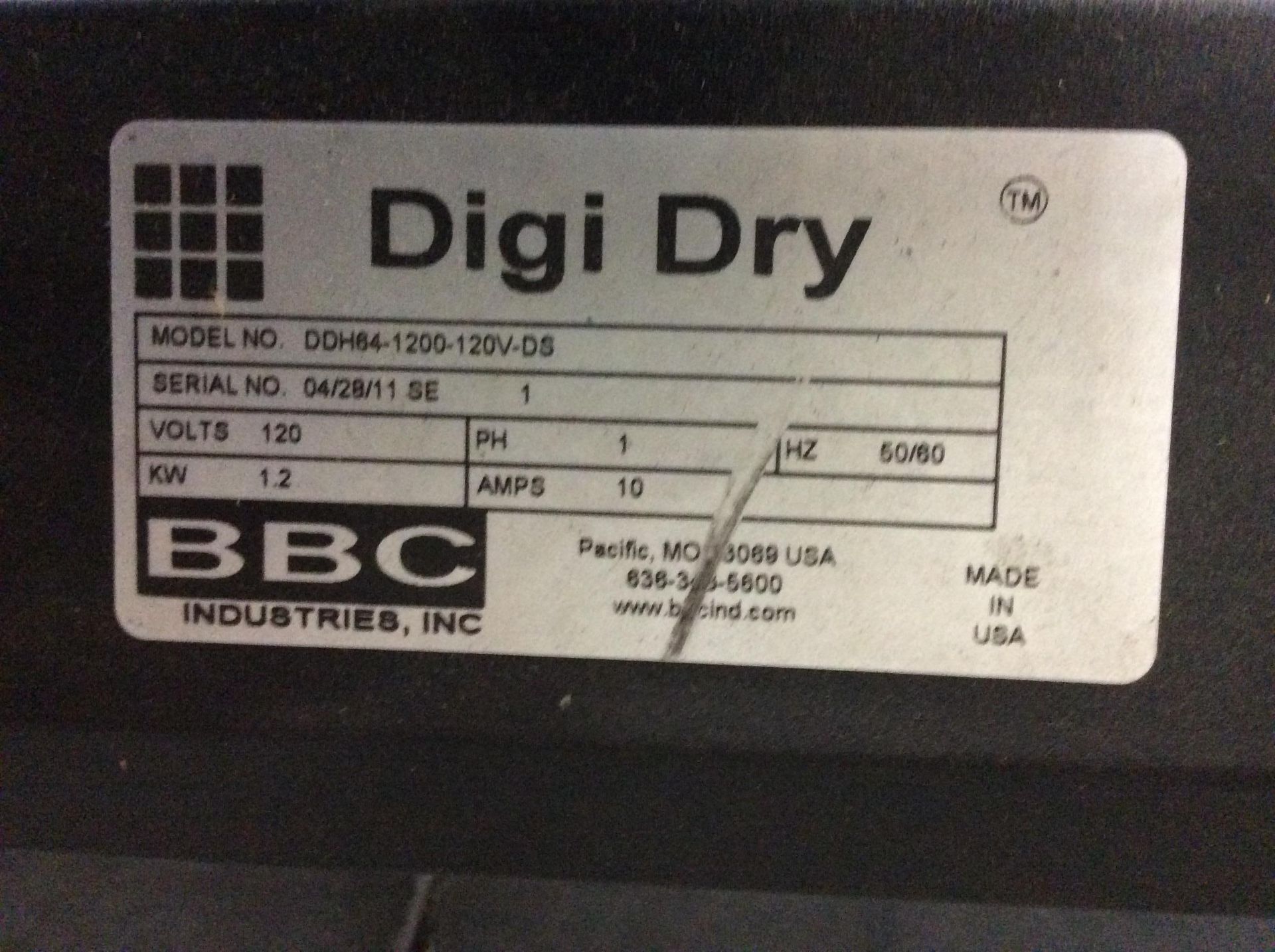 BBC INDUSTRIES INC. DIGI-DRI MOD.# DDH64-1200-120V-DS.  PH1 50/60HZ 100AMPS 120V - Image 3 of 5
