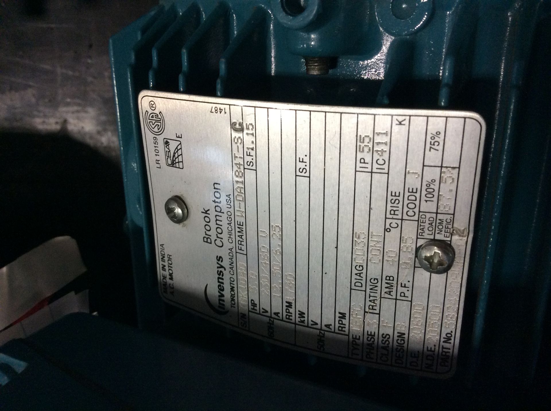 INVENSYS BROOK AC MOTOR 5HP 230/460V 60HZ 1740RPM 3PH - Image 3 of 3