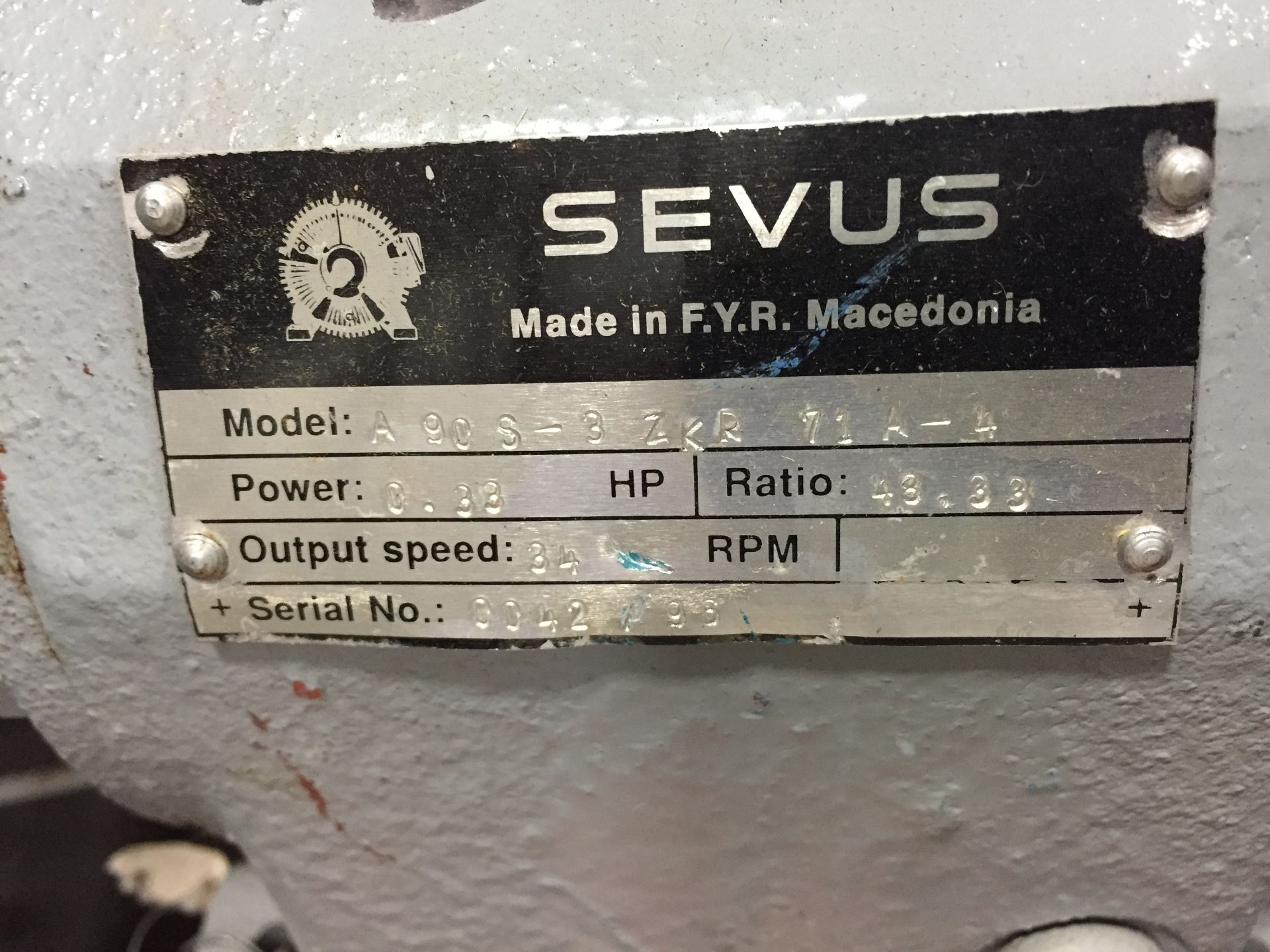 SEVUS MODEL A905-3ZKR 71A-4 PH3 HP1/3 230/450V 60HZ - Image 3 of 3