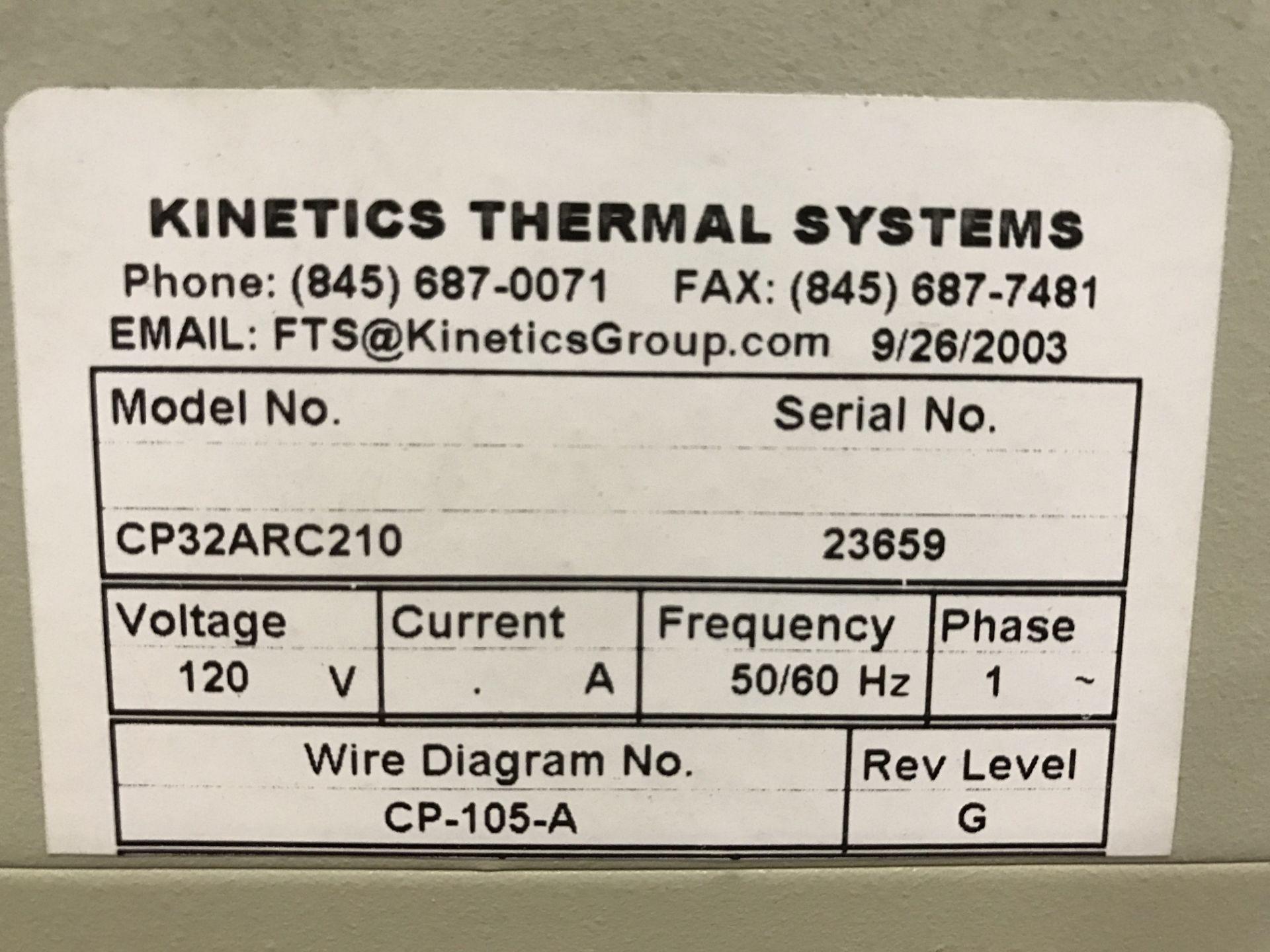 KINETICS FTS THERMAL SYSTEM MOD. CP32ARC210 - Image 3 of 5