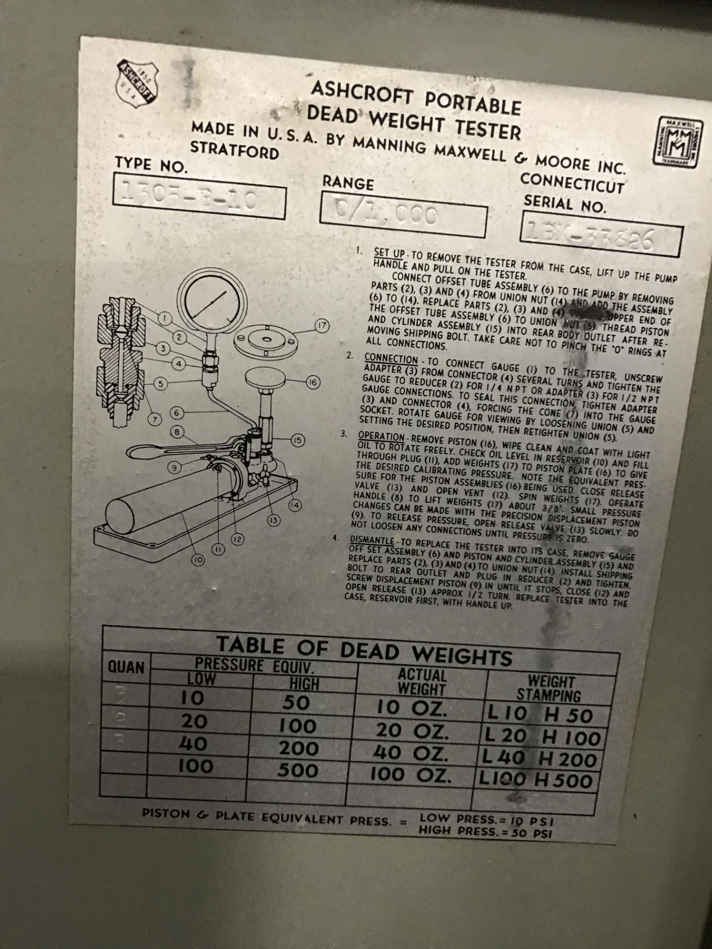 ASHCROFT PORTABLE DEAD WEIGHT TESTER W/ CASE - Image 3 of 3