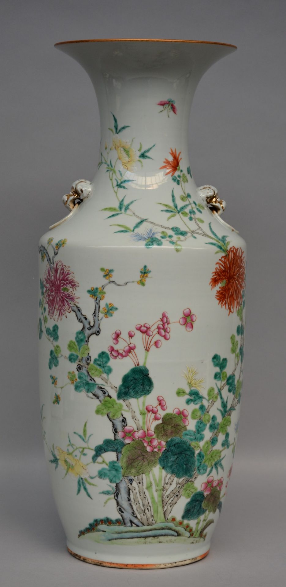 A Chinese polychrome vase with floral decoration, marked, 19thC, H 58 cm