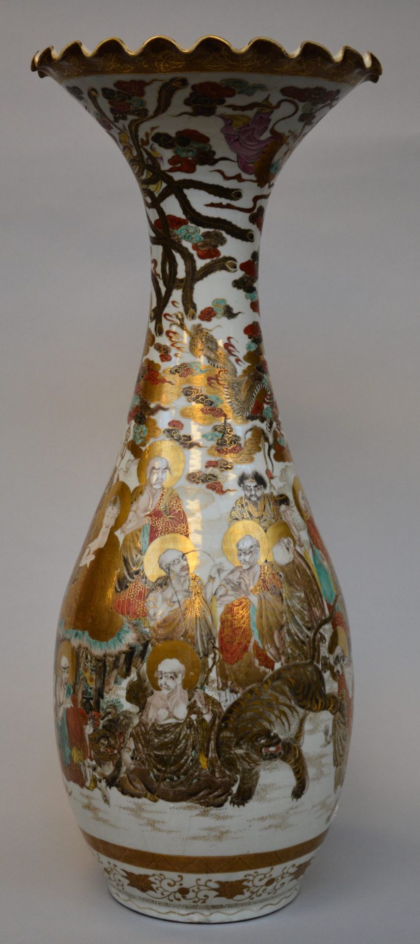 An exceptional Japanese vase with Satsuma decoration, 19thC, H 76,5 cm (several cracks) - Image 3 of 6