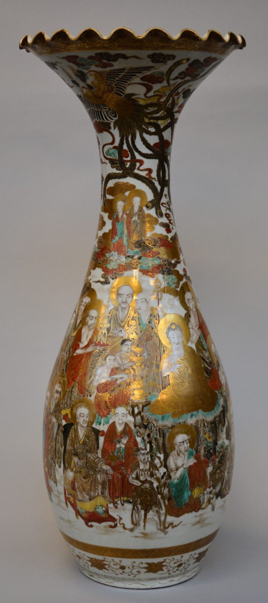 An exceptional Japanese vase with Satsuma decoration, 19thC, H 76,5 cm (several cracks) - Image 2 of 6