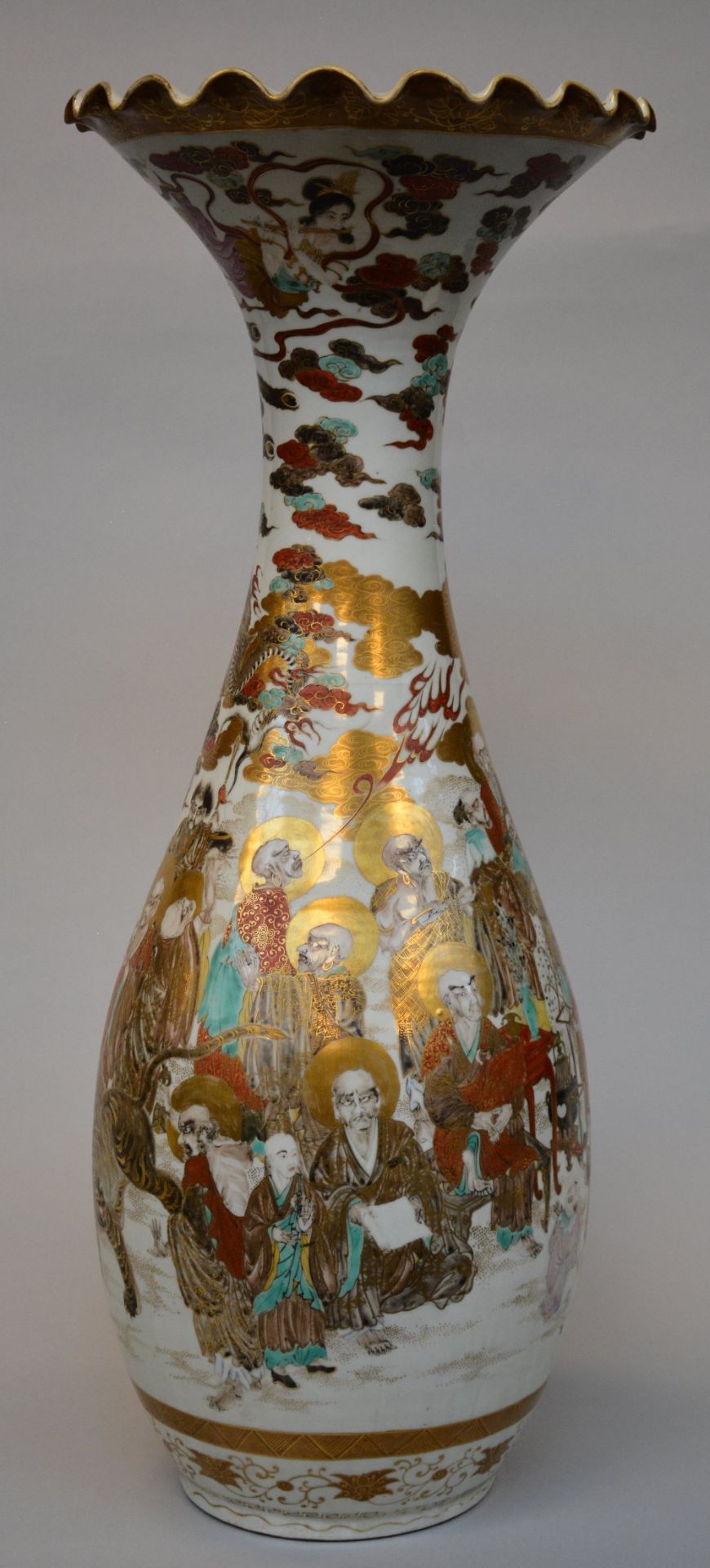 An exceptional Japanese vase with Satsuma decoration, 19thC, H 76,5 cm (several cracks) - Image 4 of 6