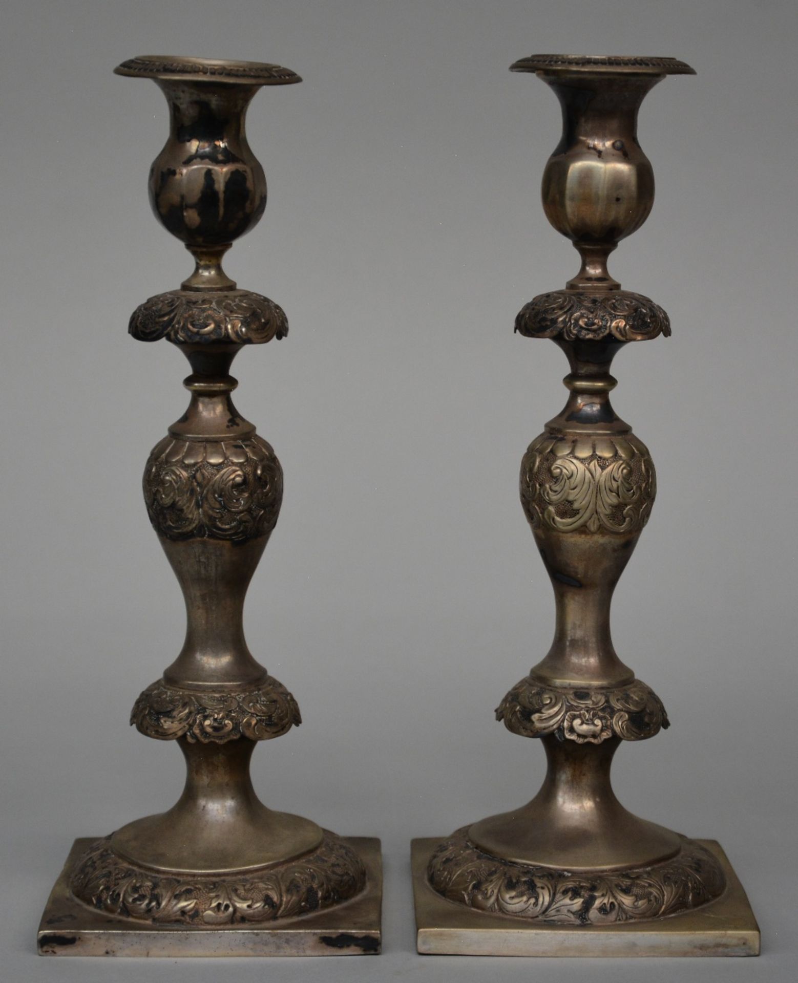 A pair of East European silver candlesticks, 12 Lothige 750/000, end of 19thC, H 28 cm, Total - Bild 4 aus 14
