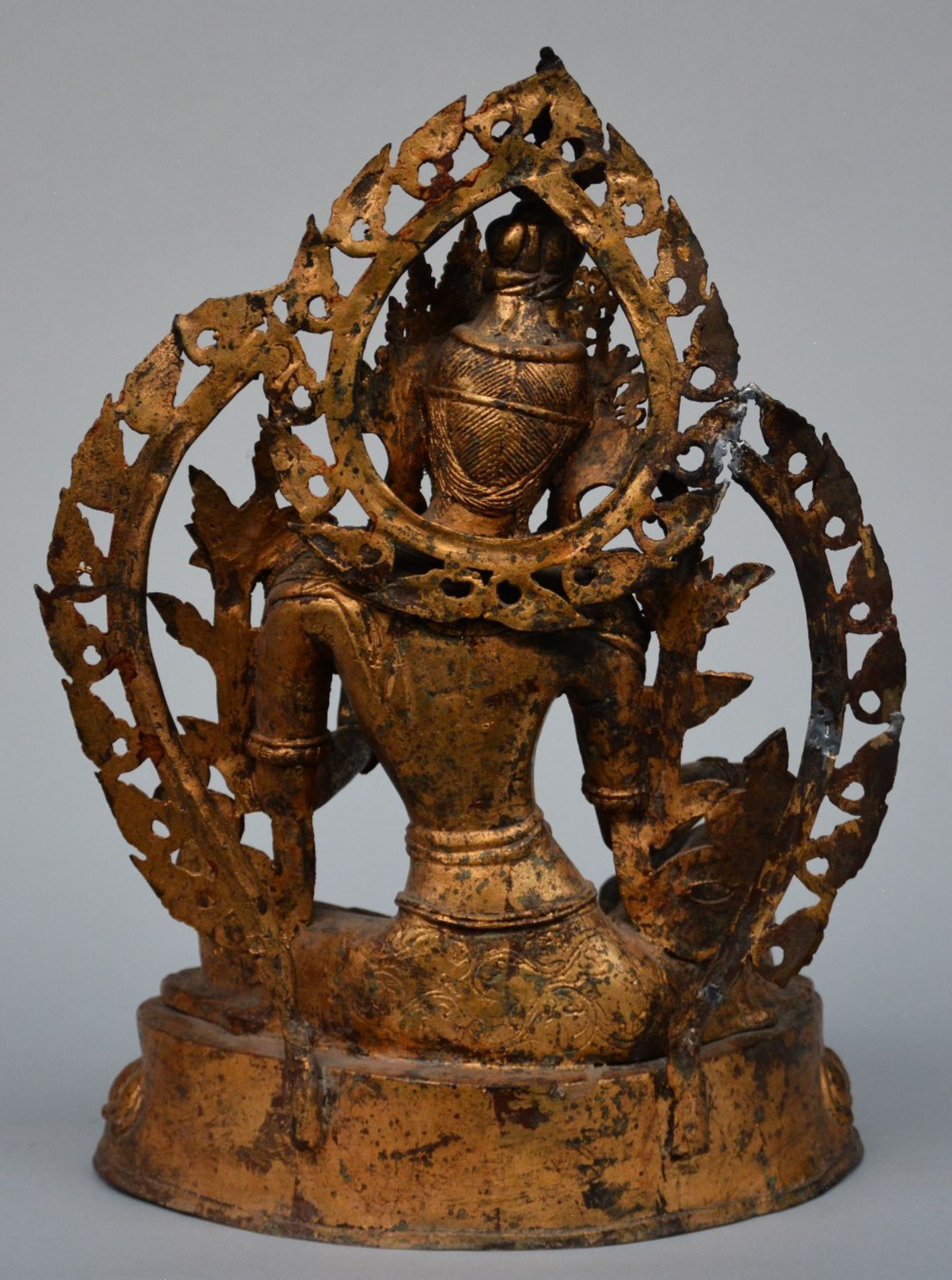 An Oriental gilt bronze Buddha, H 45 cm (restoration) - Image 3 of 5