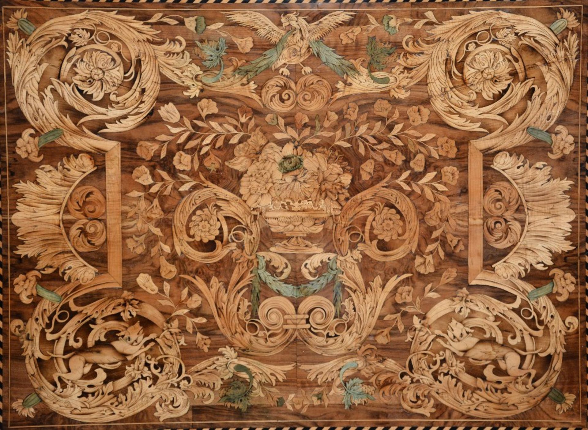 An exceptional LXIV-style Dutch writing desk with walnut veneer and marquetry, early 18thC; added - Bild 7 aus 11