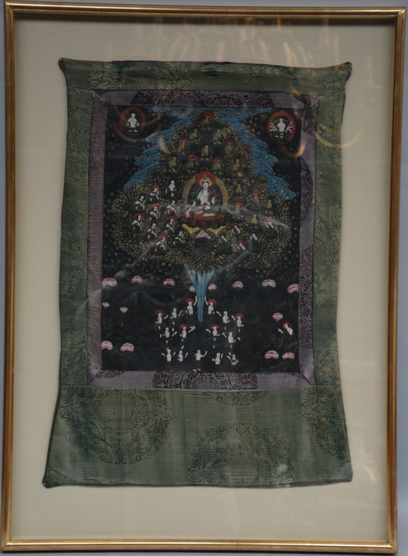 A Tibetan tanka, gouache on textile, 19thC, 31,5 x 43,5 cm