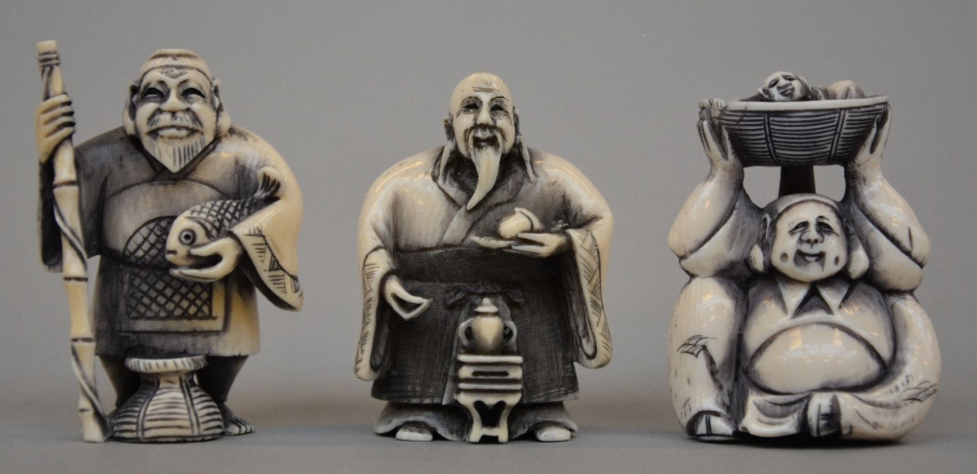 Nine Japanese ivory netsuke, first half of 20thC, H 5,4 - 2,2 cm, Total weight 350 g - Image 2 of 4