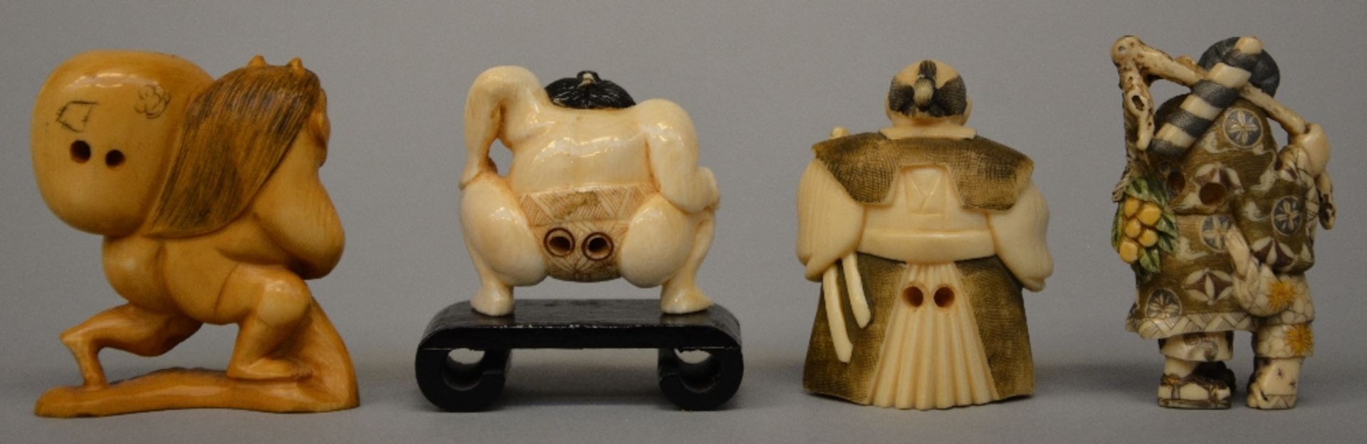 Various netsuke and little okimono, some scrimshaw decorated, Japan, late Meiji period or Interwar - Image 3 of 6