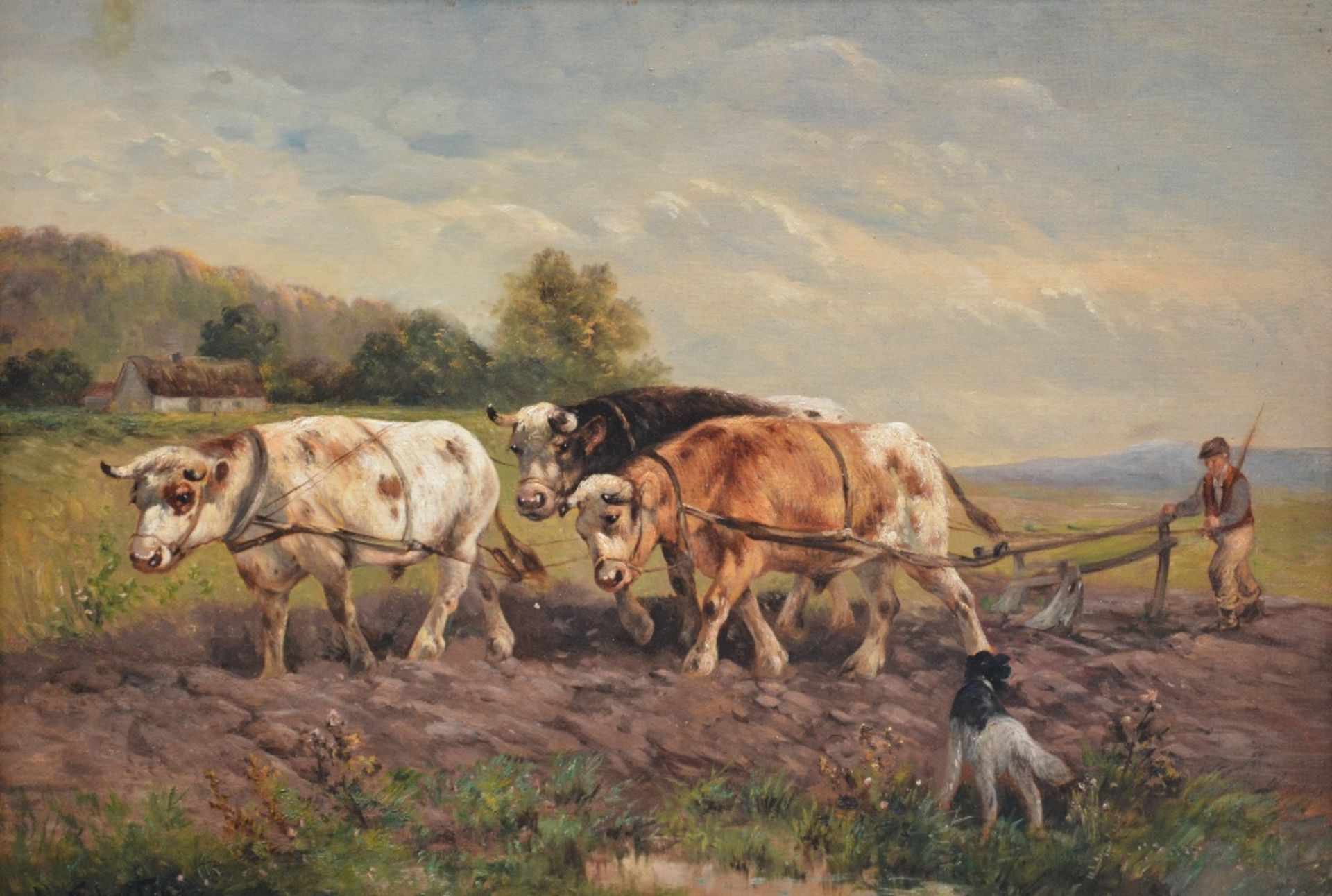 Schouten H., a rural scene with oxen, 69 x 99,5 cm