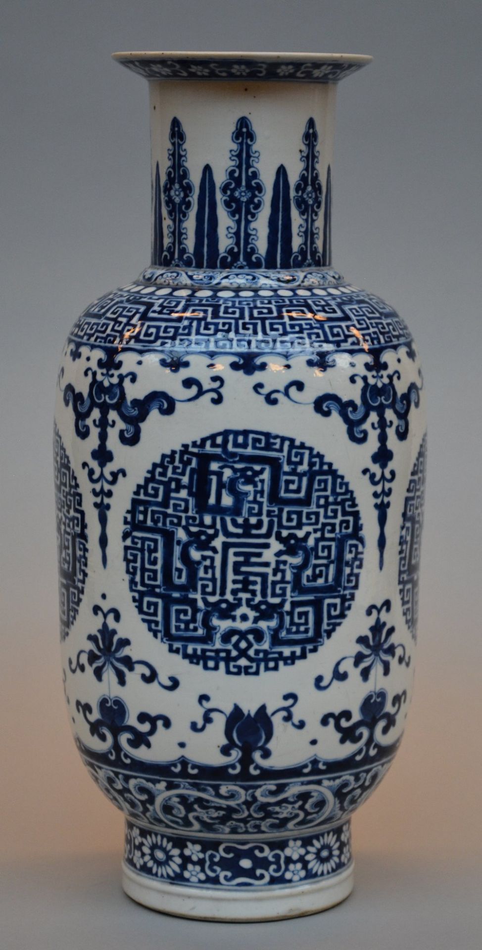 A Chinese blue and white vase, marked, 19thC, H 48 cm - Bild 3 aus 8