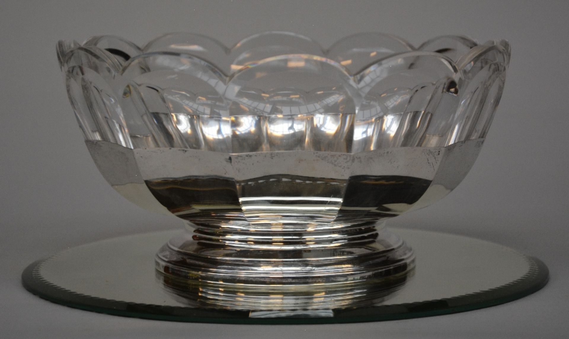 An exceptional Art Deco plate in cut crystal (probably V.S.L) with silver mount, 950/000, makers' - Bild 3 aus 6