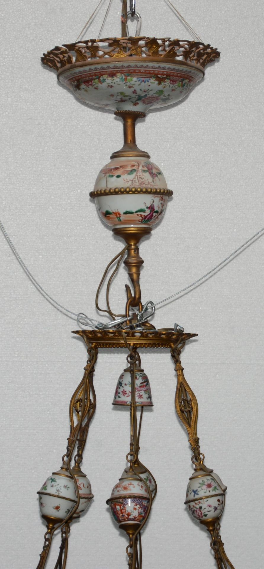 A rare late 19thC chandelier with Neo-classical bronze mounts, integrated with mid-18thC Chinese - Bild 2 aus 8