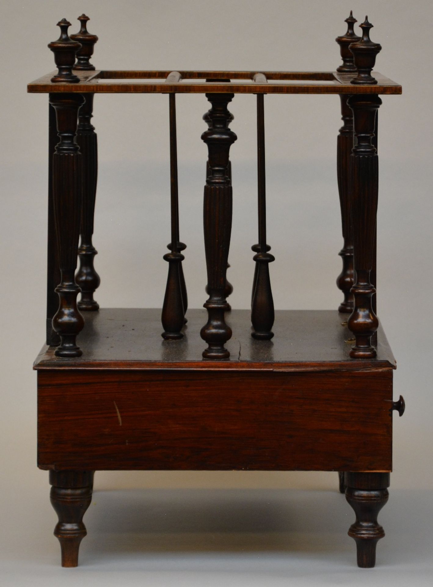 A 19thC rosewood and marquetry Canterbury, H 58,5 - W 49,5 - D 38 cm - Bild 4 aus 4