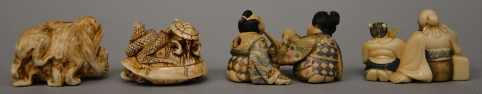 Various netsuke and little okimono, some scrimshaw decorated, Japan, late Meiji period or Interwar - Image 6 of 6